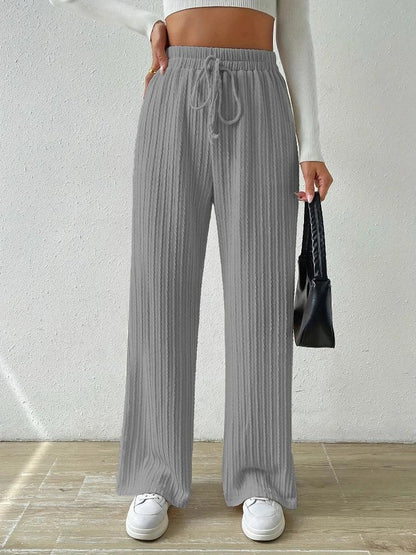 New Tie Waist Texture Knitted Wide Leg Pants