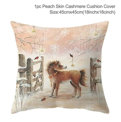 Christmas Elk Tree Cushion Cover – Festive & Cozy Holiday Decor 🎄