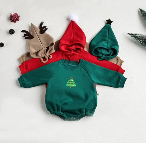 Adorable Baby Bodysuit Christmas One-Piece with Santa Claus Embroidery – Perfect Holiday Outfit