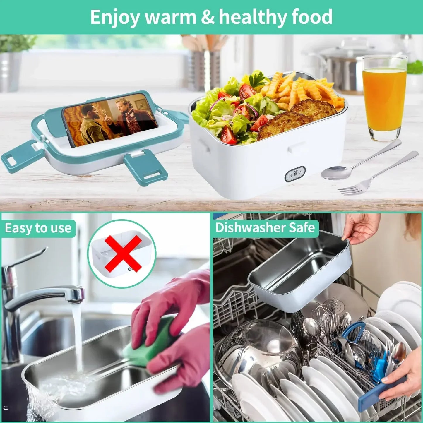 Electric Lunch Box: 3-in-1 Heated Meal Solution for Cars, Trucks, Office and Home Use