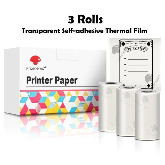 Phomemo 3 Rolls Self - adhesive Transparent Sticker Thermal Paper