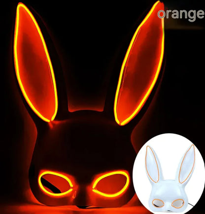 LED Bunny Mask with Long Ears - Neon Glow Mask for Halloween