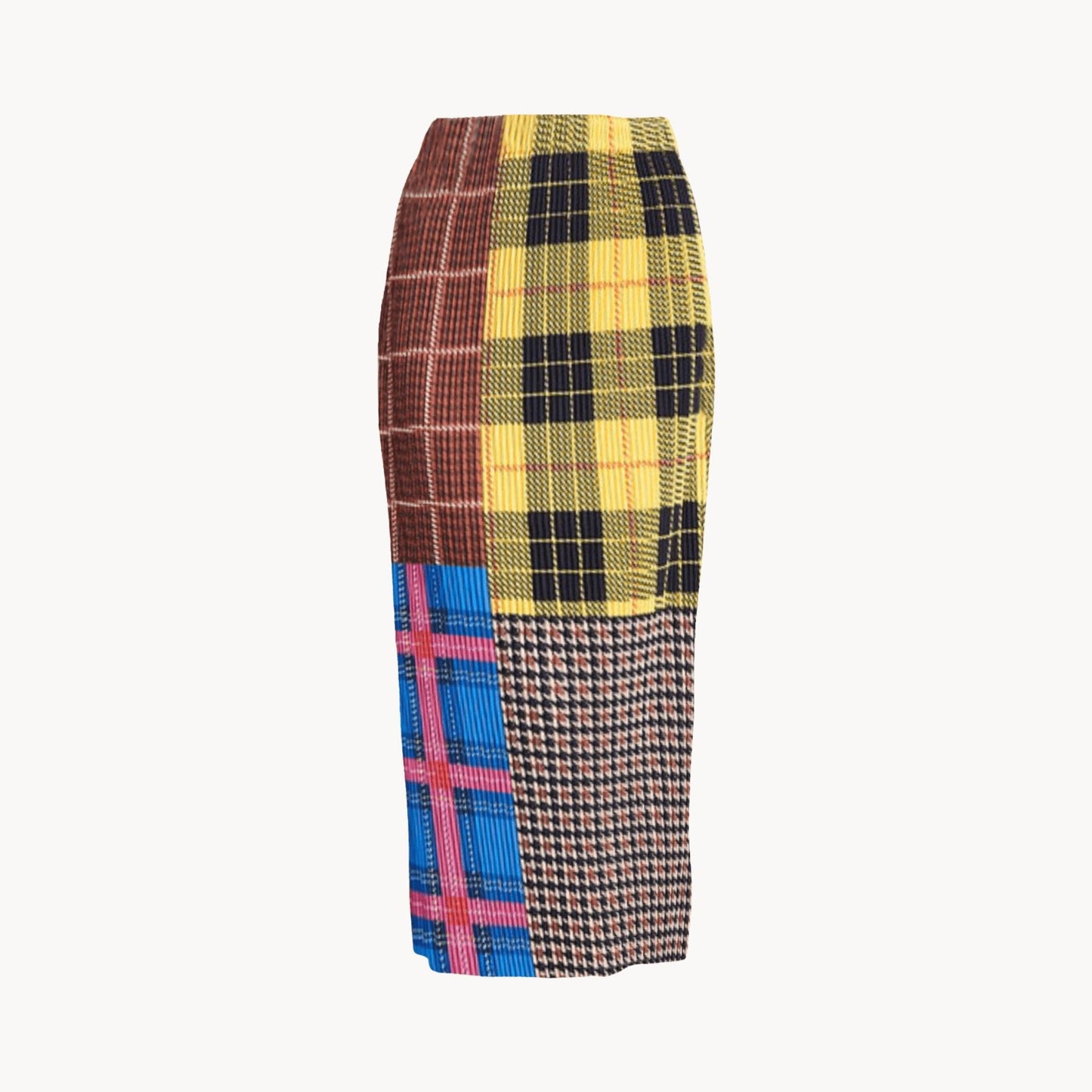 Pleated Plaid Pencil Skirt