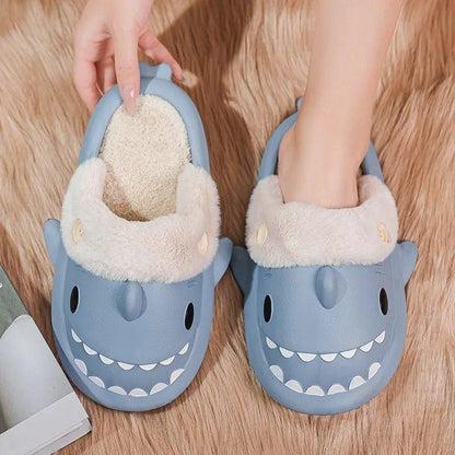 Plush Warm Home Slides Flat Shark Flip Flops