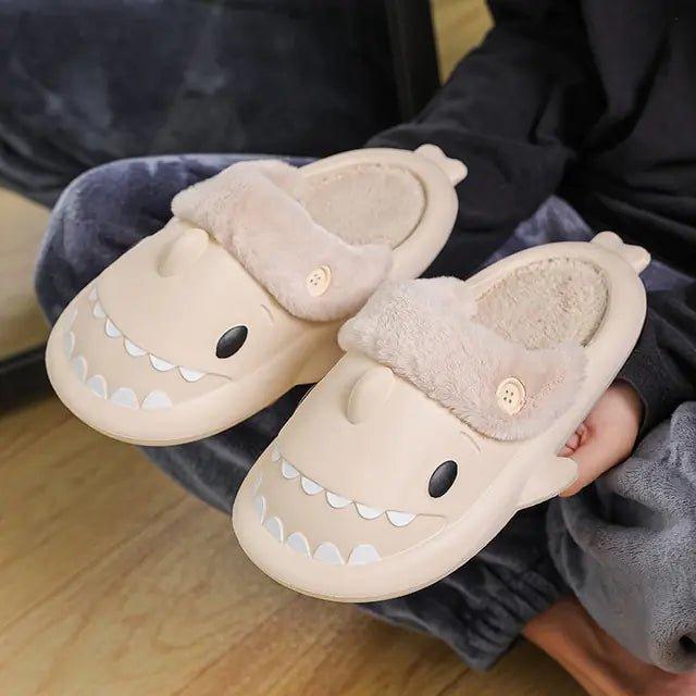 Plush Warm Home Slides Flat Shark Flip Flops