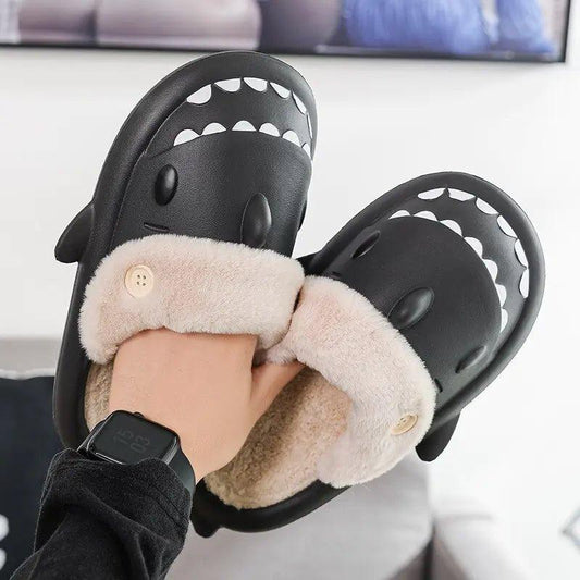 Plush Warm Home Slides Flat Shark Flip Flops