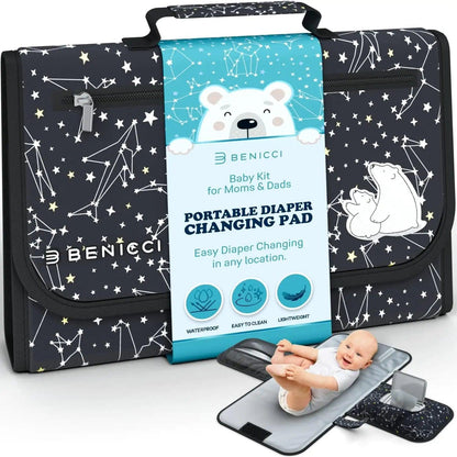 Portable Baby Diaper Changing Pad - w/ Soft Built - in Pillow & Strap for Strollers - Comfortable, Lightweight & Waterproof - Made with Premium Materials - Great for Newborn Girls & Boys & for Travel