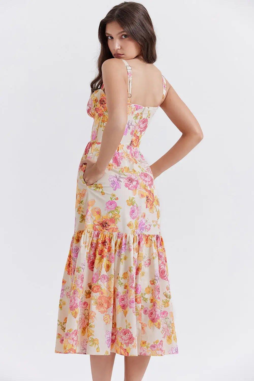 Printed Spaghetti Strap A - line Dress