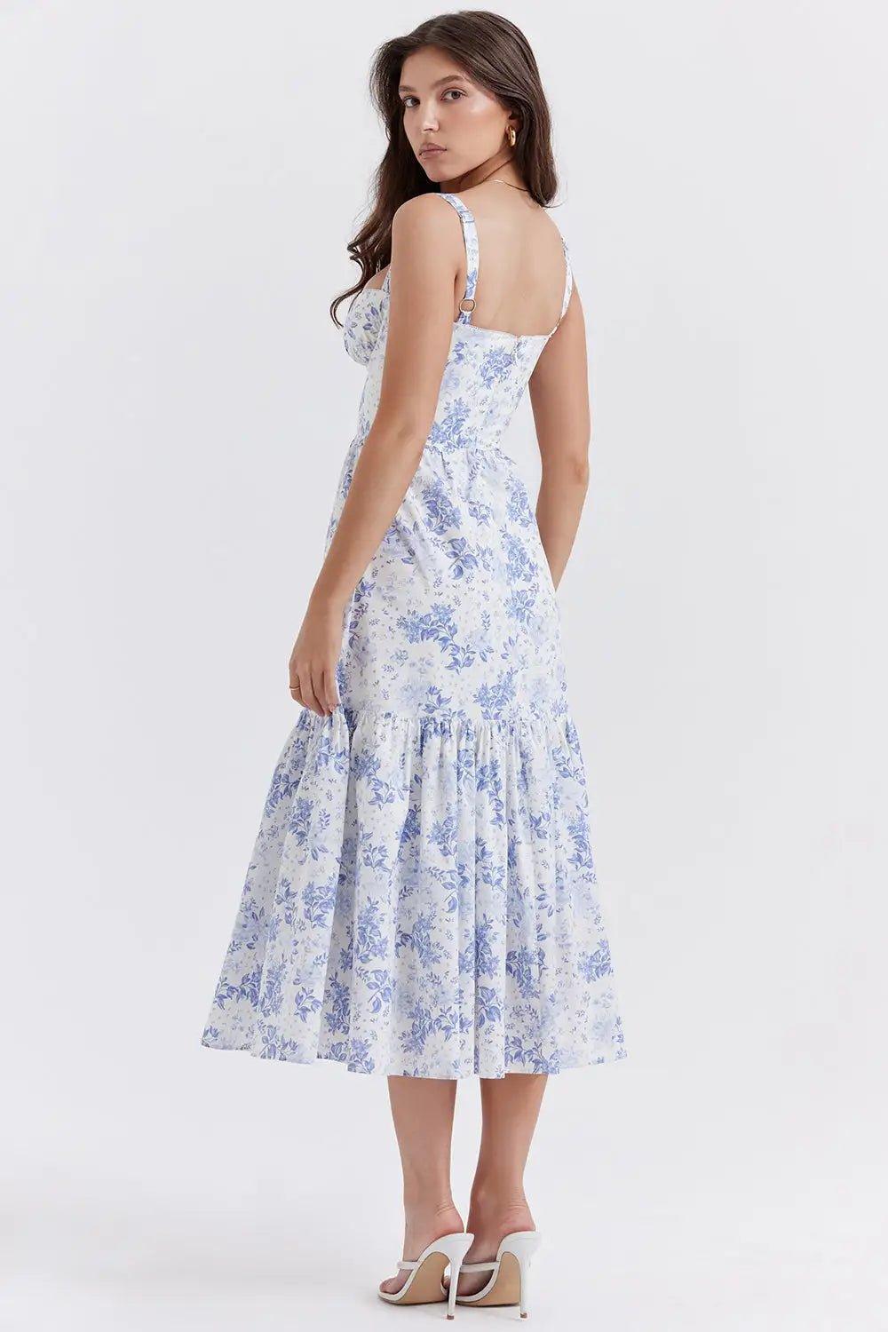 Printed Spaghetti Strap A - line Dress