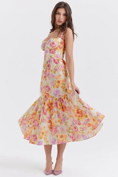 Printed Spaghetti Strap A - line Dress