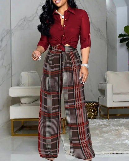 Printed Top & Wide Leg Pants Set