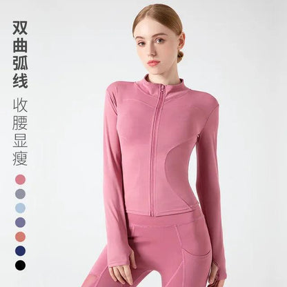 Long Sleeve Sports Jacket Women Zip Fitness Yoga Shirt