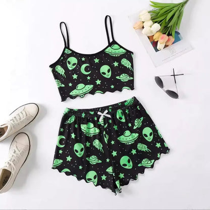 Women’s Halloween Two-Piece Pajama Set – Cozy Polyester Sleepwear