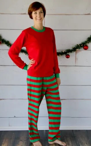 Christmas Family Matching Outfit - Festive Long Sleeve Shirts and Striped Pants Set