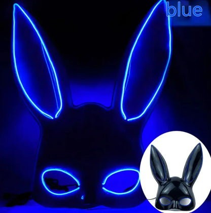 LED Bunny Mask with Long Ears - Neon Glow Mask for Halloween