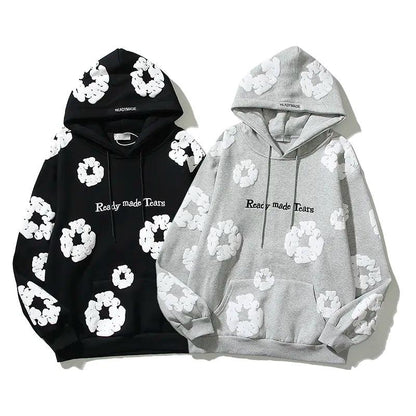 Retro Foam Kapok Print Letter Embroidery Hoodie Set