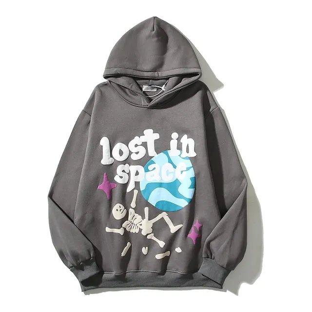 Retro Foam Kapok Print Letter Embroidery Hoodie Set