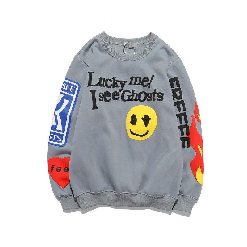 Retro Letter Flame Puff Print Round Neck Sweatshirt