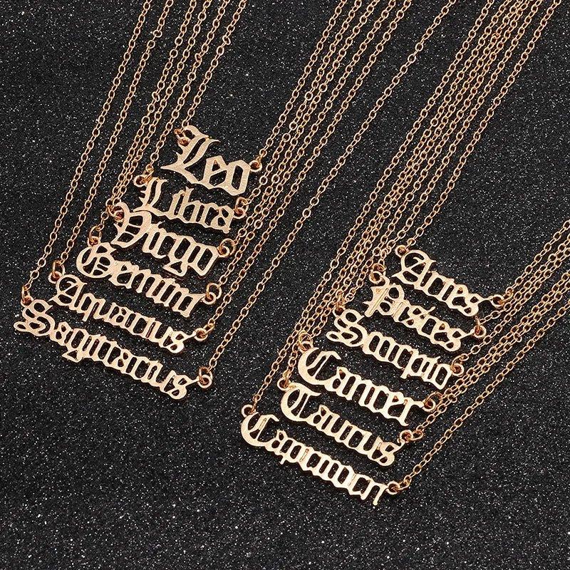 Retro Zodiac English Letter Alphabet Necklaces