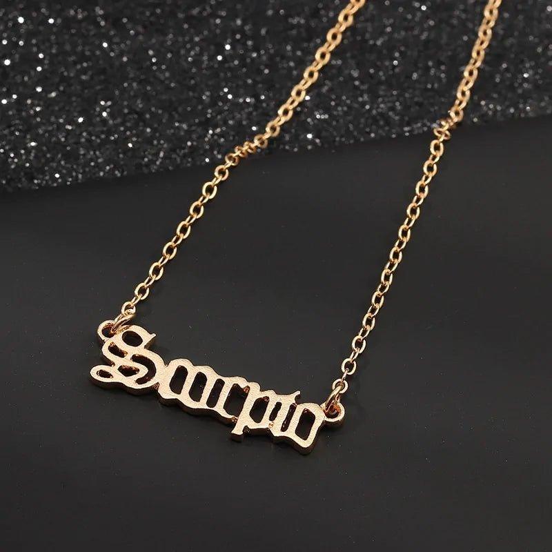 Retro Zodiac English Letter Alphabet Necklaces