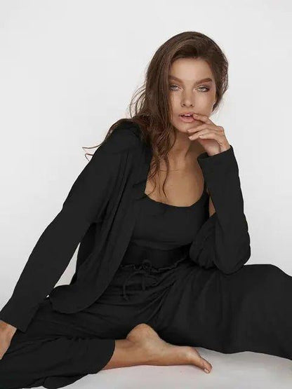 Ribbed Drop Sleeves Sleepwear Women Set