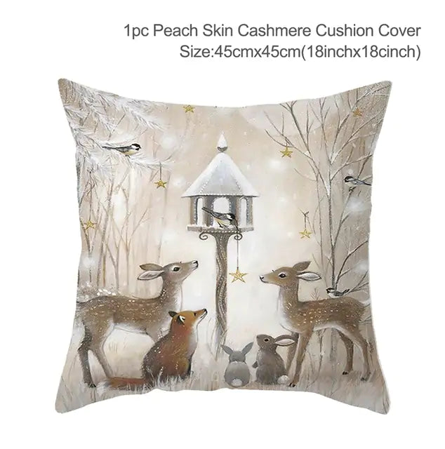 Christmas Elk Tree Cushion Cover – Festive & Cozy Holiday Decor 🎄