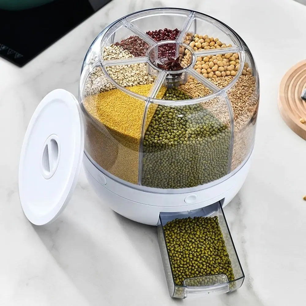 360° Rotating Grains Storage Box – Innovative Dry Food Dispenser for Effortless Kitchen Organization