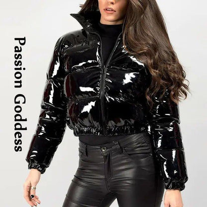 Shiny PU Leather Winter Jacket