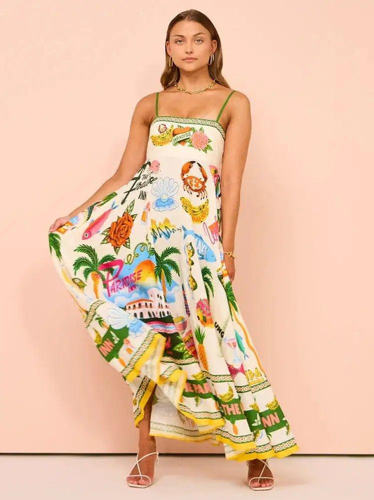 Sleeveless Maxi Dress with Vintage Straps – Radiate Elegance and Embrace Summer Vibes