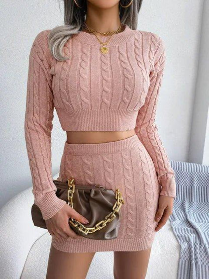 Slim Two Piece Set Twist Sweater Knit Skirt