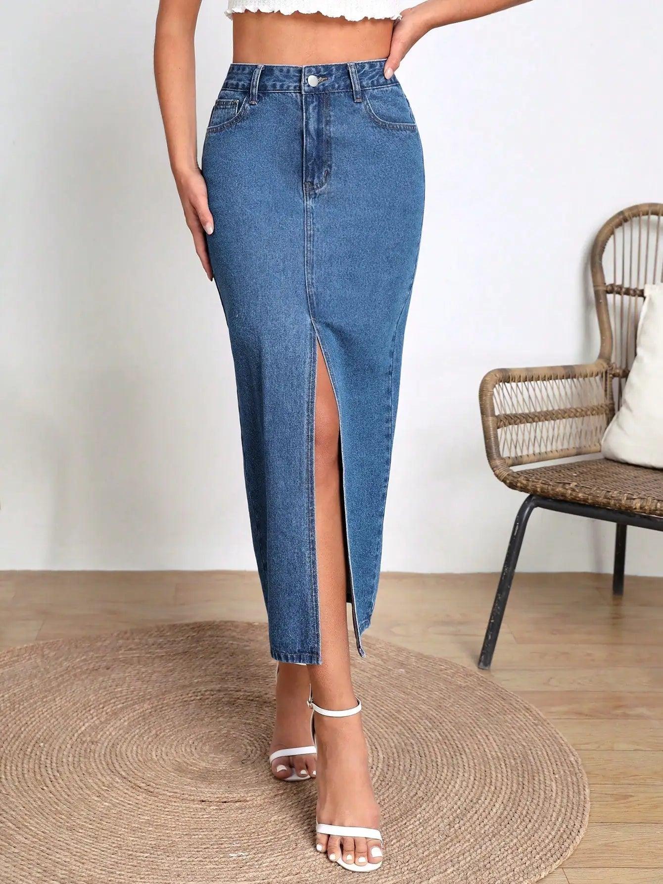 Split Thigh Denim Skirt