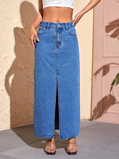 Split Thigh Denim Skirt