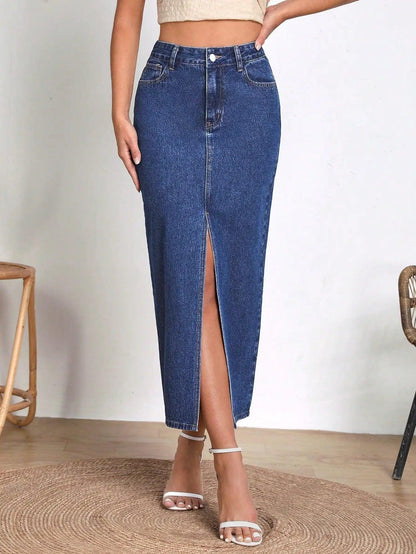 Split Thigh Denim Skirt