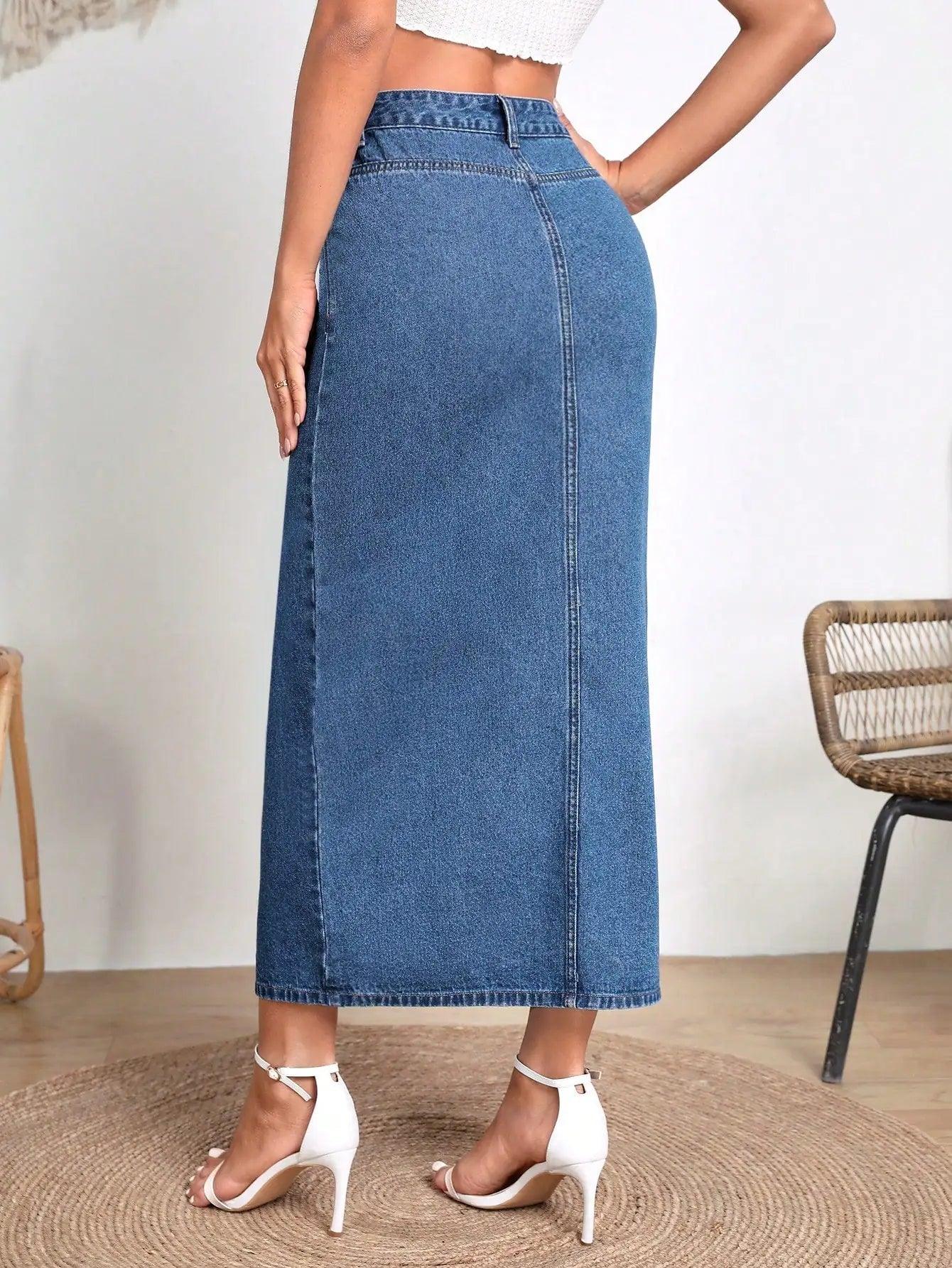 Split Thigh Denim Skirt