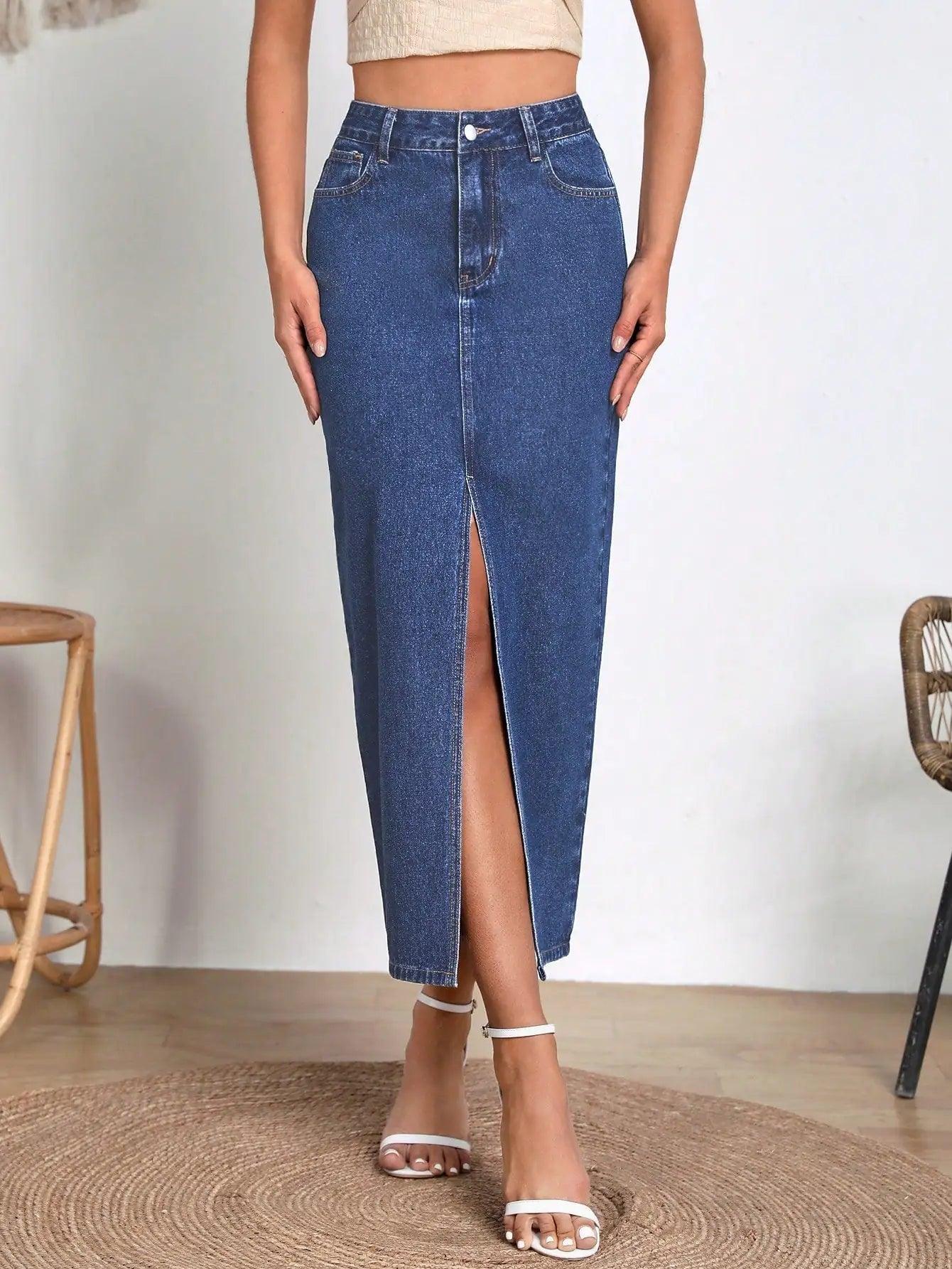 Split Thigh Denim Skirt