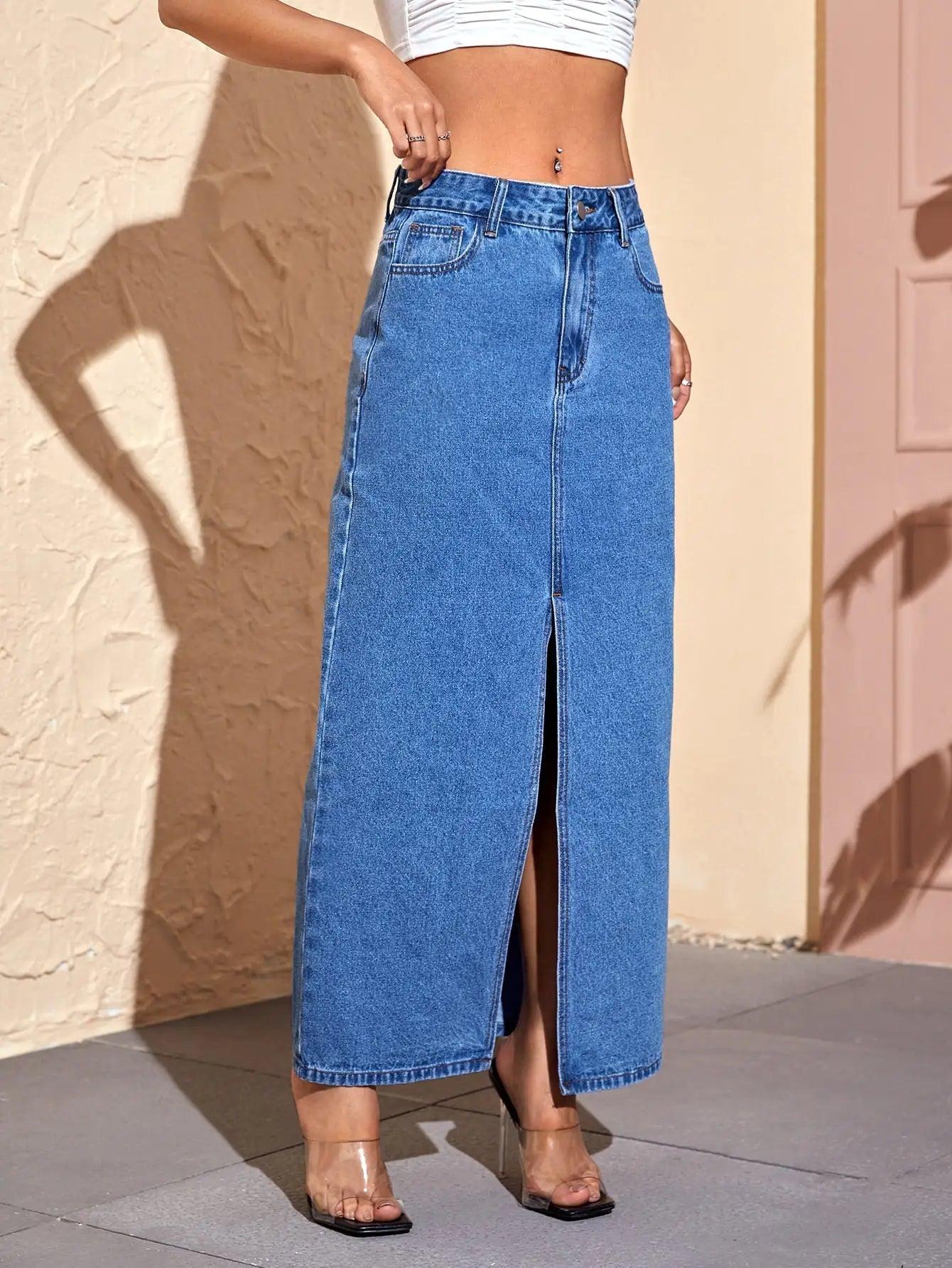 Split Thigh Denim Skirt