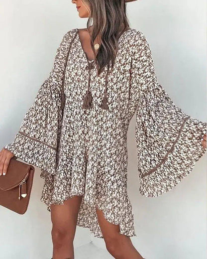 Spring Long V Neck Floral Sleeve