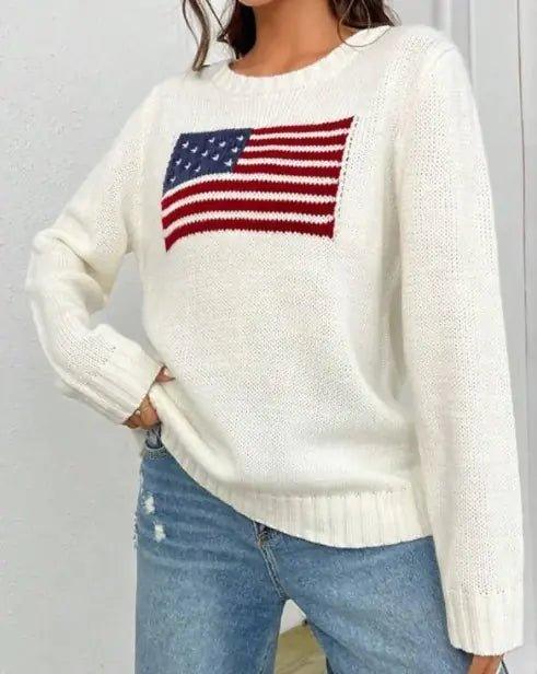 Stand Out in Style with Our Women's Loose Round Neck Flag Sweater