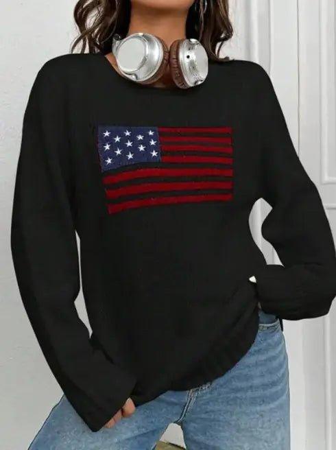 Stand Out in Style with Our Women's Loose Round Neck Flag Sweater