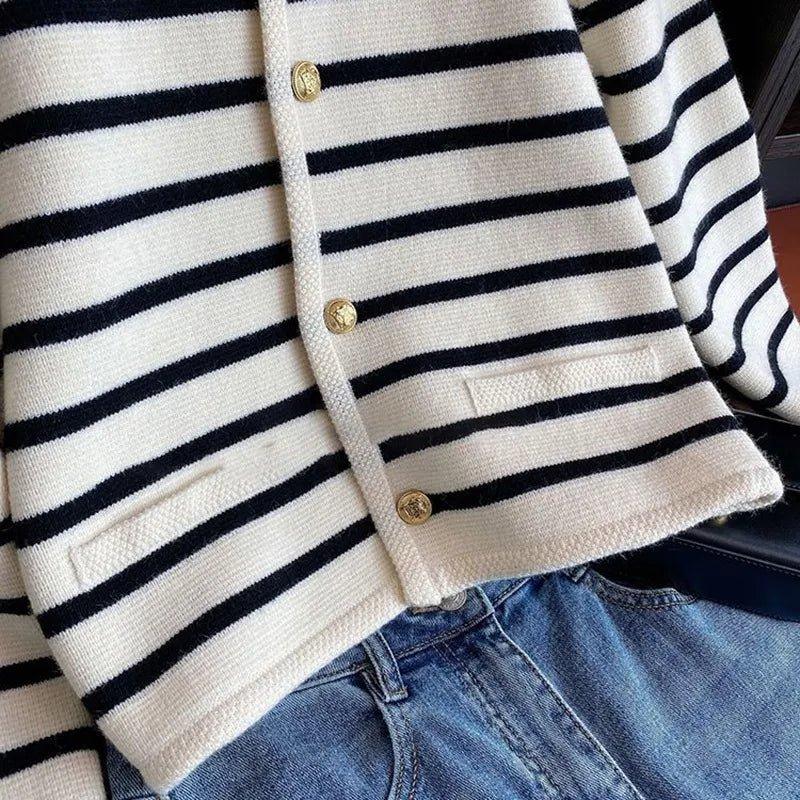 Striped Knitted Sweater Cardigan