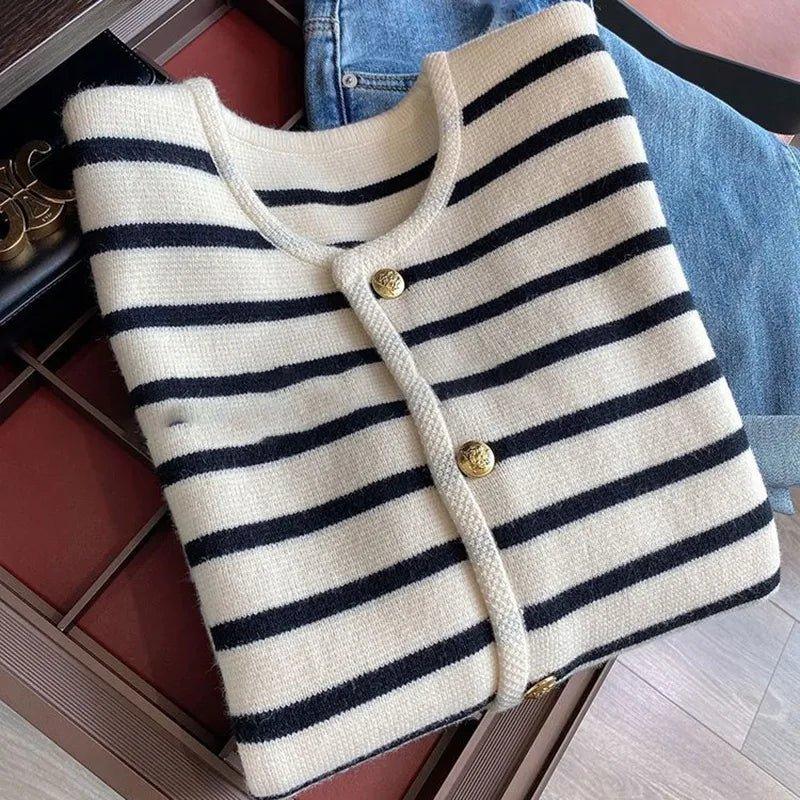 Striped Knitted Sweater Cardigan