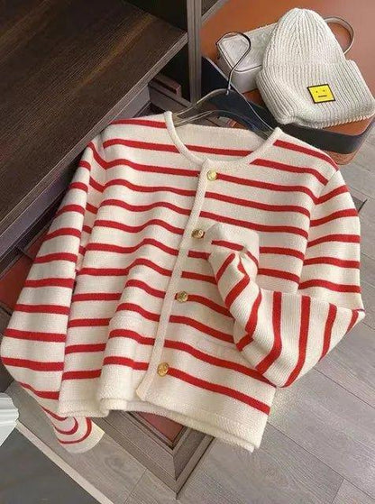 Striped Knitted Sweater Cardigan