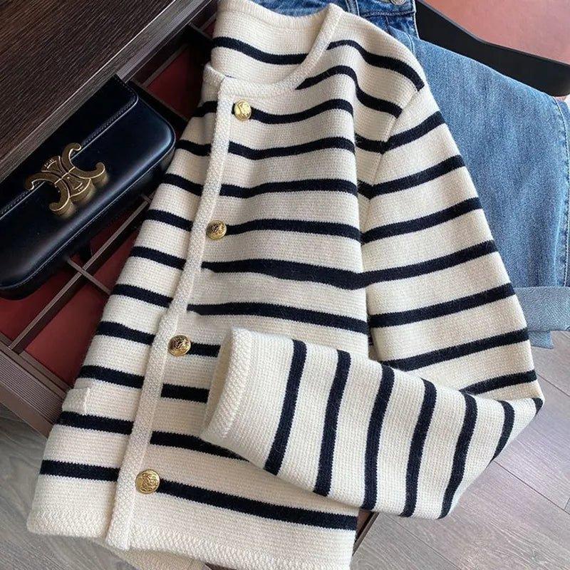 Striped Knitted Sweater Cardigan