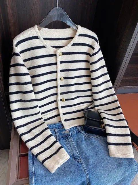 Striped Knitted Sweater Cardigan