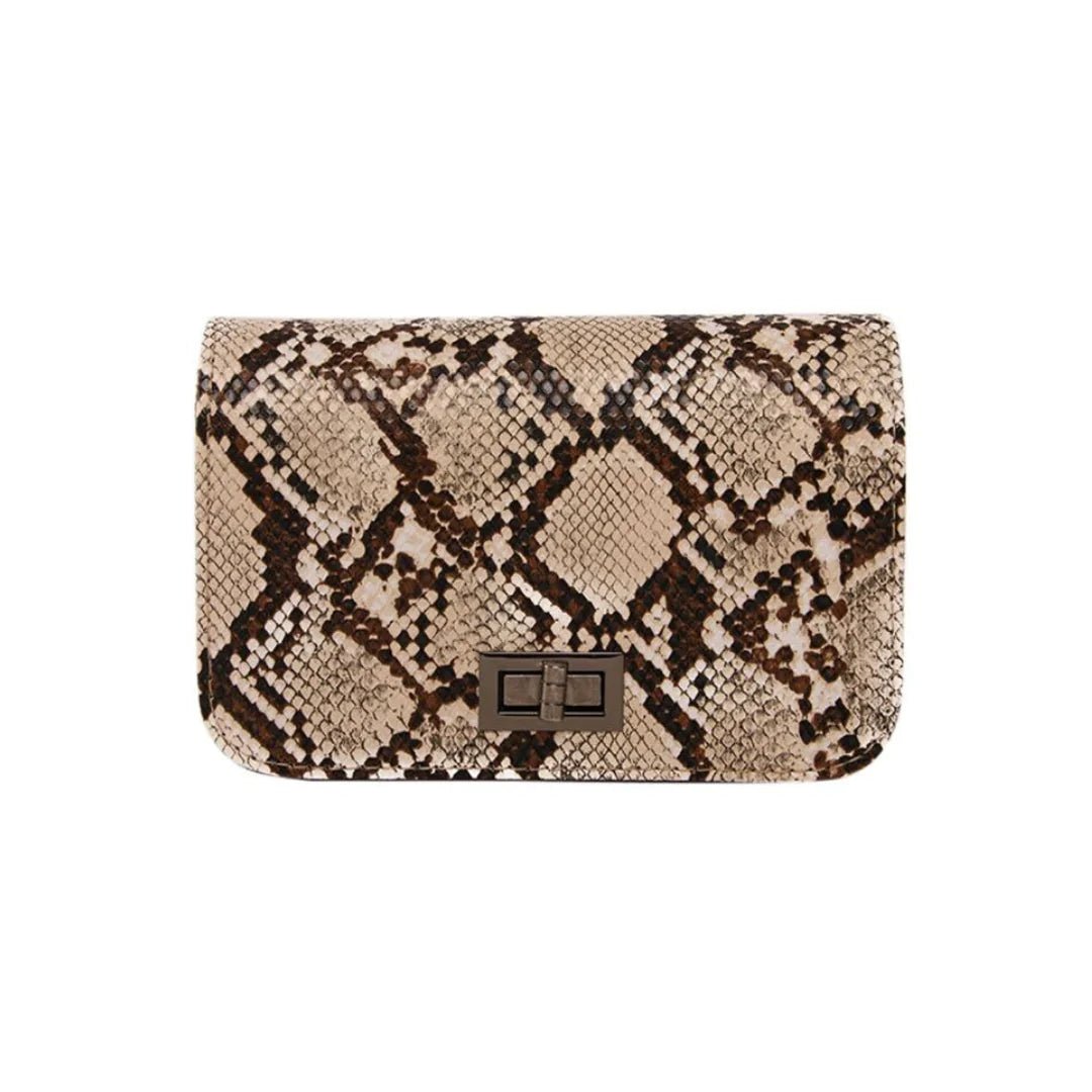 Stylish Alice Snakeskin Clutch - Vegan Leather with Removable Chain Strap