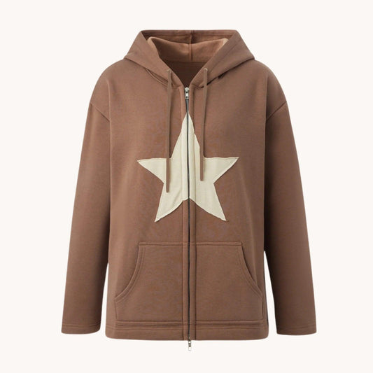 Stylish Star Patch Zip - Up Hoodie