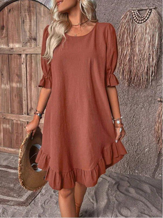 Summer Fashion Ruffle Short - Sleeve Dress