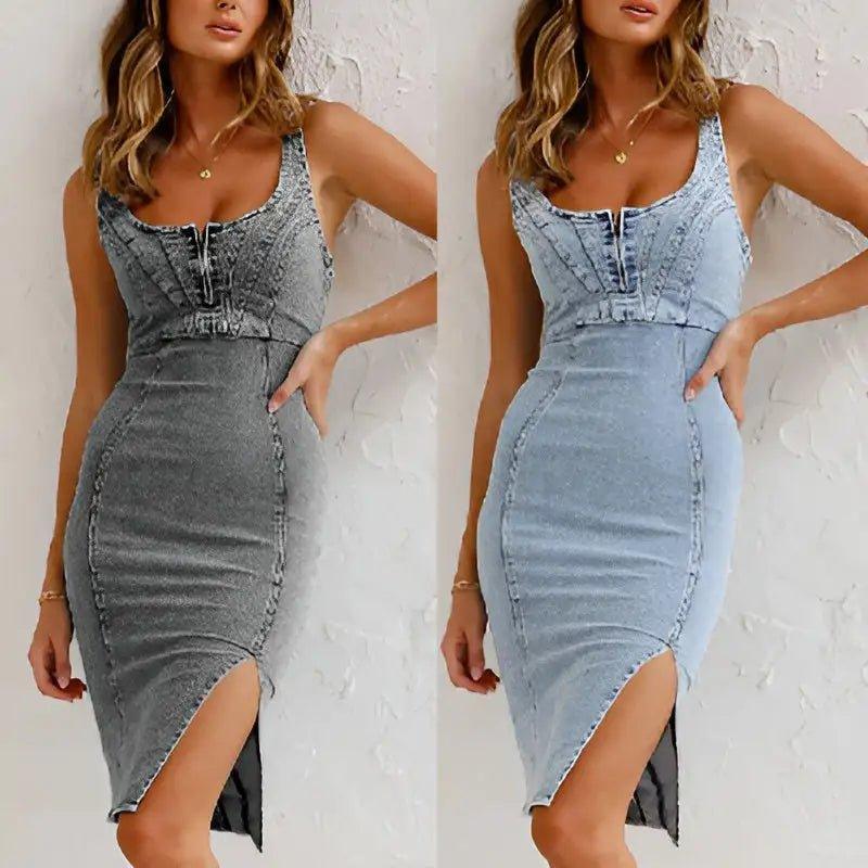 Summer Ladies Zipper Denim Dress