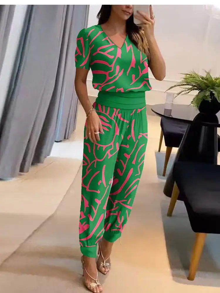 Summer Women Print Casual 2 Piece Set