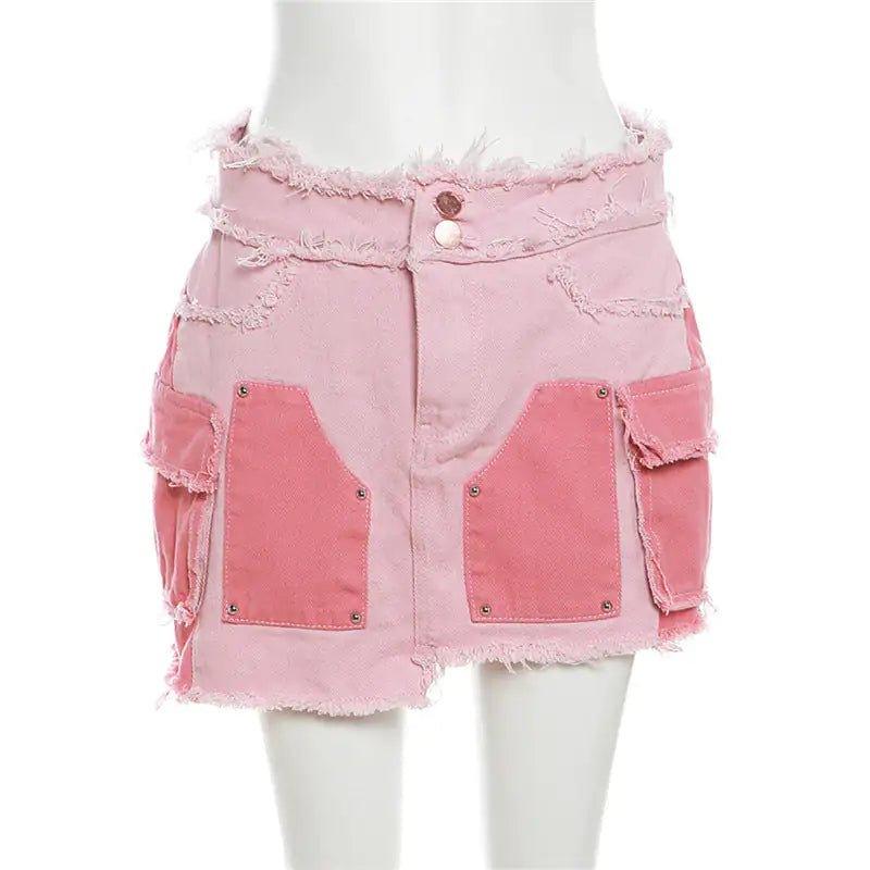 Sweet Fantasy Distressed Denim Mini Skirt Set